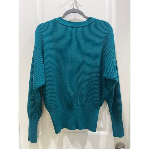 NWT Free People Allure V Neck Ribbed Pullover Sweater in Turquoise Size XS - Picture 7 of 9